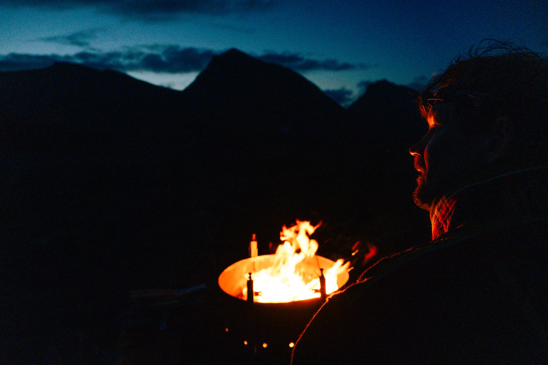 The fire, with the mountain behind